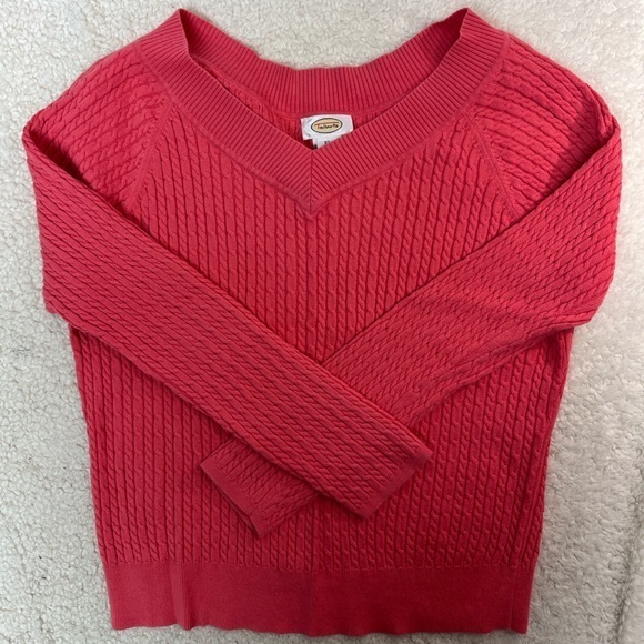 Talbots Sweaters - Talbots Coral/Pink Cable Knit V-Neck 3/4 Sleeve Sweater Size: XL
